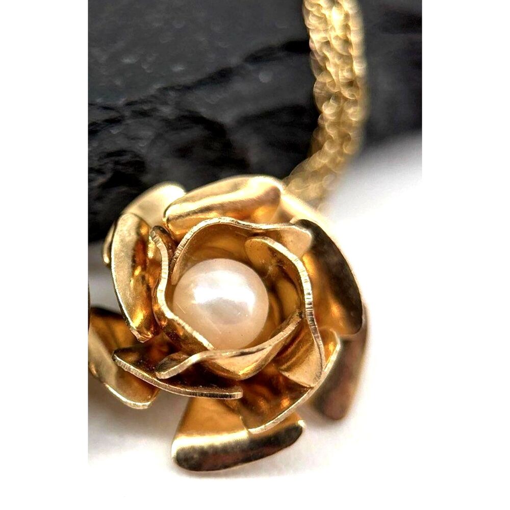 Faux pearl rose 12K gold filled pendant and necklace 14K gold filled by Winard